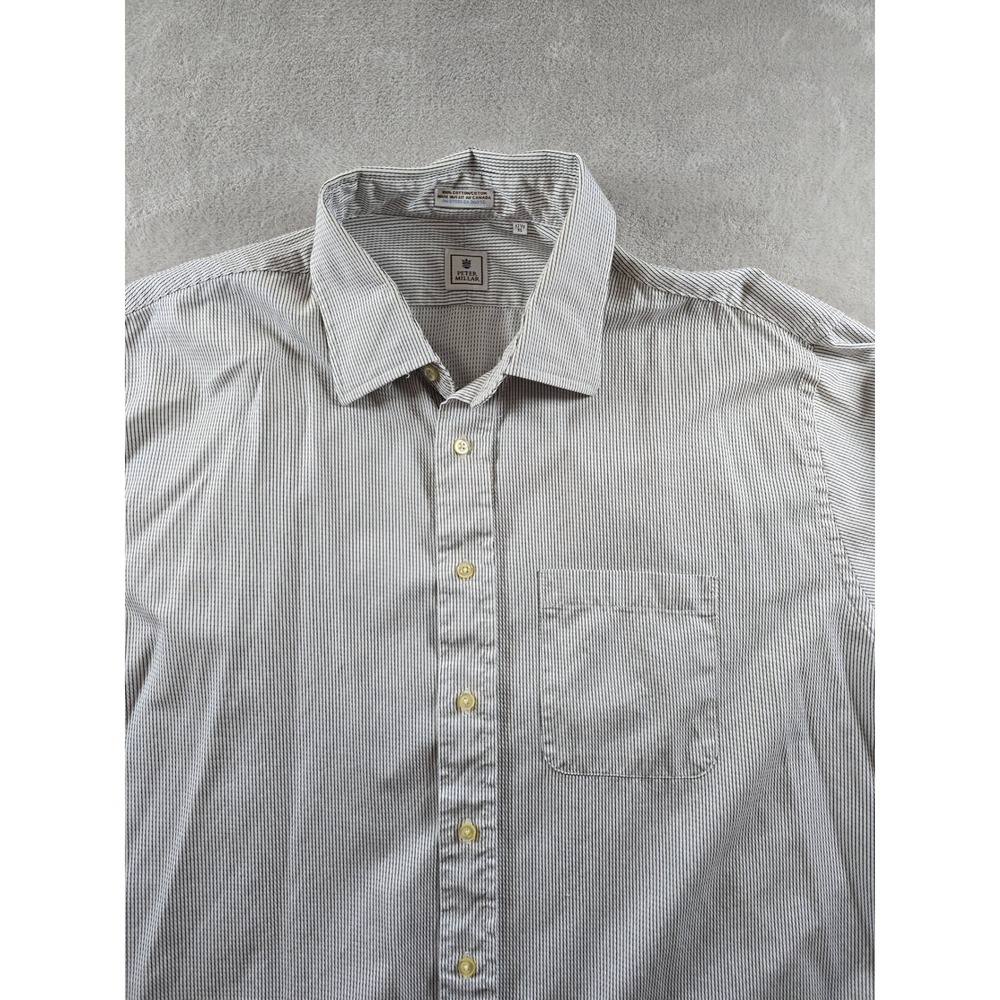 Peter Millar Button Up Shirt Men 17.5 XL White Striped Textured Canada Made